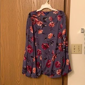 Blue with pink flower flowy shirt